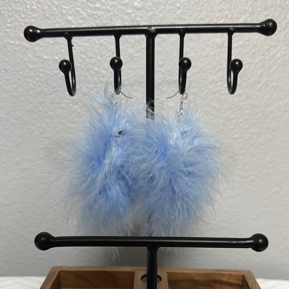 Fluffy Blue Pom Pom Earrings